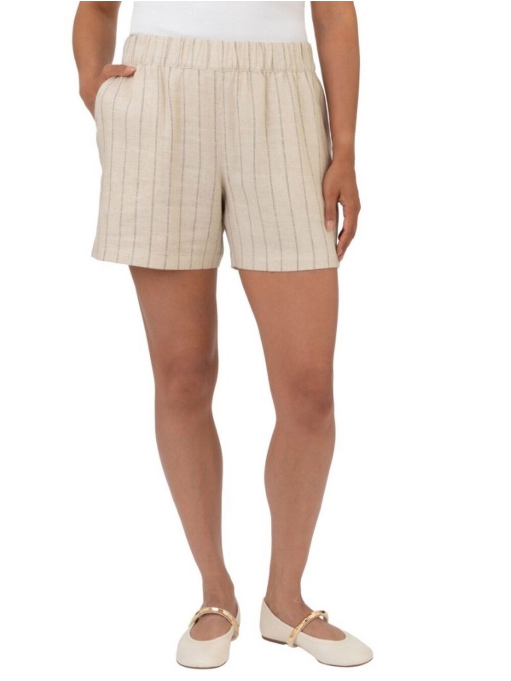 ·BlankNYC· Tan Striped Linen Blend Pull On Shorts Size Large